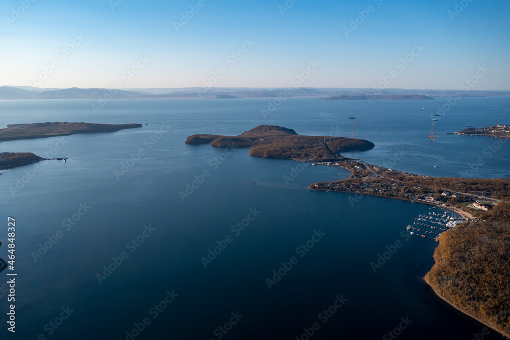 Wall mural aerial view of the seascape with a view of the russian island.