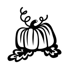 Black doodle Halloween vector design with a cute pumpkin. Illustration for kids, celebration, web, print, etc. 