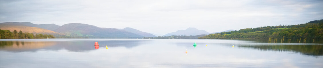 Fototapeta na wymiar Mindfulness empty background with mountains at Loch Lomond