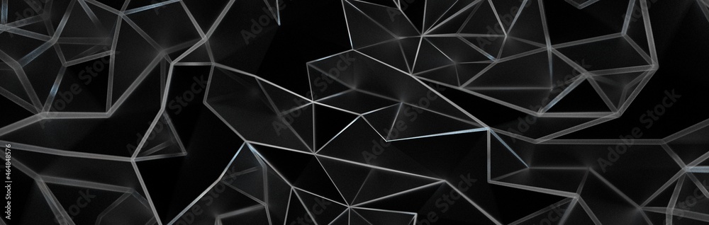 Poster Black polygonal surface 3D rendering background