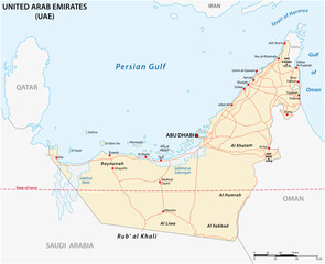 Road vector map of United Arab Emirates, UAE