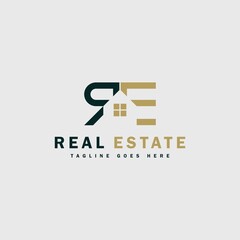 Initial Letter R and E Real Estate Logo. Construction Architecture Building Logo Design Template Element