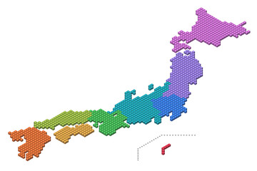キューブドットの3D日本地図　地方別