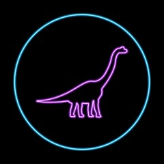 Diplodocus neon sign, modern glowing banner design, colorful modern design trend on black background. Vector illustration.