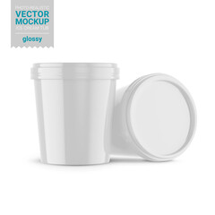 Two white glossy plastic container mockup. Vector illustration.