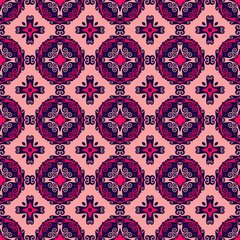 Decorative Asian Folk Seamless Pattern. Ornament of Asian Nomads: Kyrgyz, Kazakhs, Bashkirs, Tatars, Yakut, Mongols. Ethnic Vector Illustration for Paper Products, Textiles.