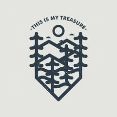 Minimalist, Vintage, Outdoor, Treasure Lineart T-shirt Design Illustration