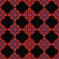 Decorative Asian Folk Seamless Pattern. Ornament of Asian Nomads: Kyrgyz, Kazakhs, Bashkirs, Tatars, Yakut, Mongols. Ethnic Vector Illustration for Paper Products, Textiles.