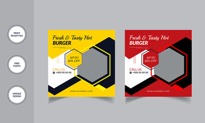 Hot burger social media post template banner set