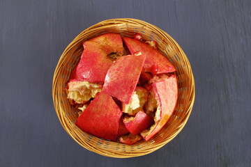pomegranates fruit peel or skin in bamboo basket