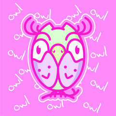 Cartoon Colorful Cute Owl T-shirt Design Illustration
