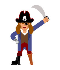 Pirate isolated. Filibuster with hook and wooden leg. buccaneer vector illustration