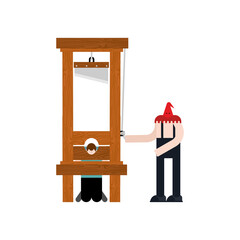 Guillotine and executioner. instrument of death penalty. vector illustration