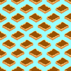 Toast with chocolate spread pixel art pattern seamless. 8bit texture. piece of bread with chocolate pixelated
