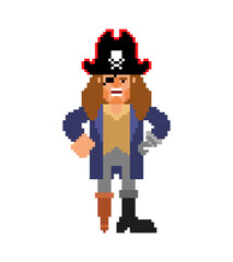 Fototapeta premium Pirate pixel art. Filibuster 8 bit. pixelated buccaneer