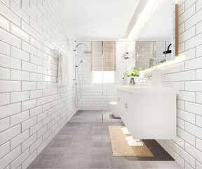 Fototapeta na wymiar 3d rendering modern design and marble tile toilet and bathroom