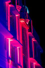 Red neon lights on hotels Miami Beach
