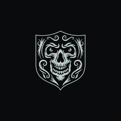 Grey Color Colored Gothic ,Ornamental, Heraldic Skull Badge Vector Apparel, Tattoo Design Vector