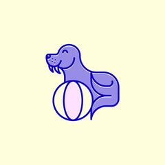 vector icon of a cute seal playing a purple ball
