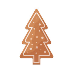 Cute Christmas gingerbread. New Year s gingerbread in the shape of a Christmas tree. Festive pastries. Christmas cookies in the shape of a Christmas tree. Vector illustration