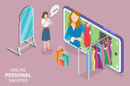 3D Isometric Flat Vector Conceptual Illustration of Online Personal Shopper, Fashion Consultant Service