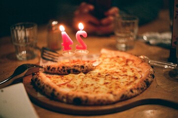 birthday pizza with candles