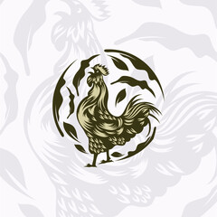 Vintage, Simple Asian Rooster Food Restaurant Logo