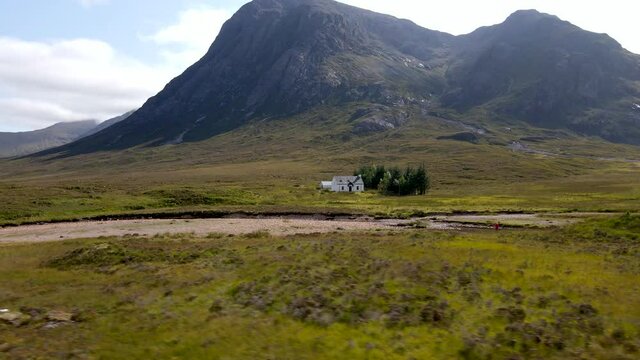 White cottage at Glencoe, Highlands, Scotland, 4K footage