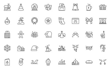 set of Christmas line icons, winter, new year