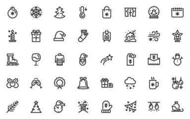 set of Christmas line icons, winter, new year