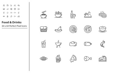 set of restaurant thin line icons, chef, menu, recipe