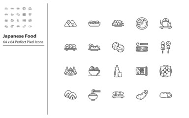 Fototapeta na wymiar set of japanese food thin line icons, traditional asian food