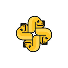 Modern, Geometric Yellow Colored Cute Cartoon Puppy Head Logo