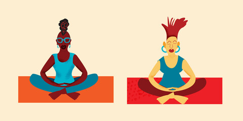 Lesbian couple meditating together 