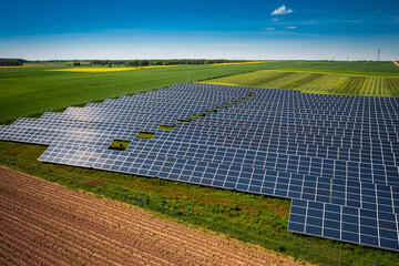 Aerial view of solar panels as a renewable energy source.