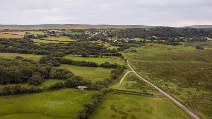 Fototapeta na wymiar An aerial view of Llanrhidian marsh and village