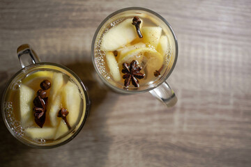 mulled white wine with apples and spices.