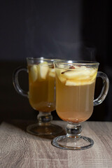 mulled white wine with apples and spices.