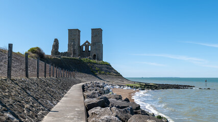 Reculver castle ruins and tower on the north kent coast, UK