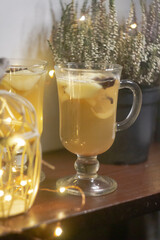 mulled white wine with apples and spices.