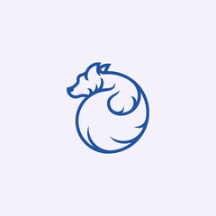 Minimalist Blue Colored Wolf Line Silhouette Logo Vector Illustration