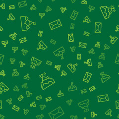 Set line Mountains with flag, and Envelope on seamless pattern. Vector