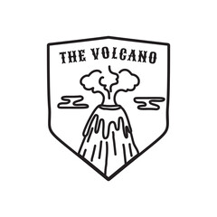 Vintage volcano emblem. Adventure badge illustration design. Outdoor logo with mountain and text - The volcano. Unusual style badge sticker. Stock