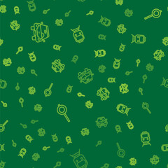 Set line Car, Road traffic signpost and Train and railway on seamless pattern. Vector