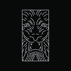 Black And White Colored, Dark Aesthetic Lion Head Tattoo Line Drawing Vector Illustration