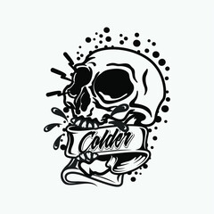 Modern, Trendy Tattoo Style Skull T-shirt Design Vector Illustration.