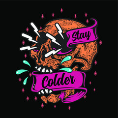 Trendy, Colorful And Youthful Tattoo Style Skull T-shirt Design Vector Illustration