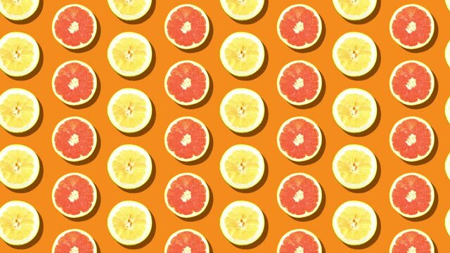 Round slice oranges  pattern 4K background animation. 輪切りオレンジのパターンイラストアニメーション 4K 背景素材