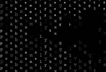Dark silver, gray vector background with signs of alphabet.