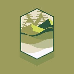 Vintage, Modern, Minimalist, Desert Mountain Scenery Badge Logo, T-shirt And Poster Design Illustration